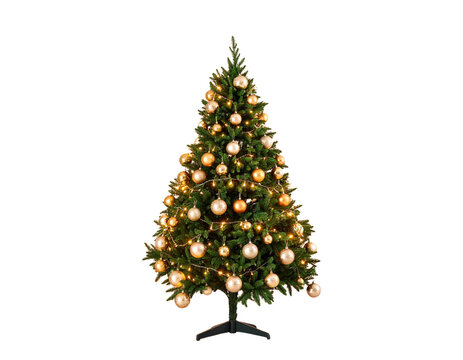 Festive small Christmas tree with golden ornaments