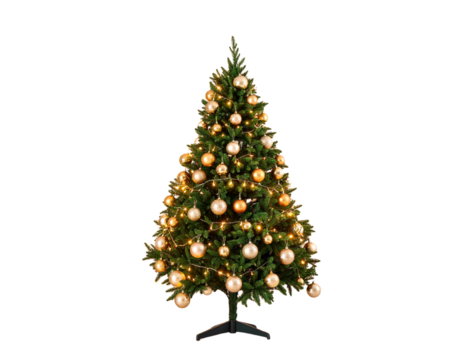 Festive small Christmas tree with golden ornaments