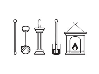 Elegant fireplace accessory tools line art icon