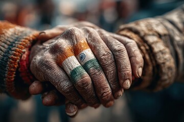 Indians holding tricolor flag to show unity and strength