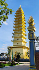 Mountain pagoda Truc Lam Phung Thuy Son near Nha Trang, Vietnam, surrounded by nature and peace.