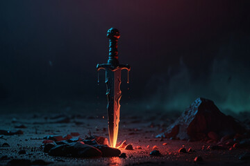 Magic dagger. Dark night. Gloomy background.