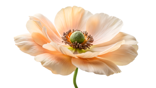 Photo of closeup of a delicate peachcolored flower with soft petals and a detailed center, isolated on transparent background