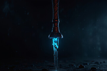 Magic dagger. Dark night. Gloomy background.