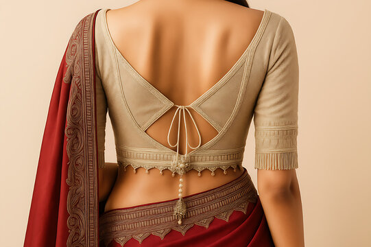 Elegant Blouse Back Design with Embroidery and Tie-Up Detail