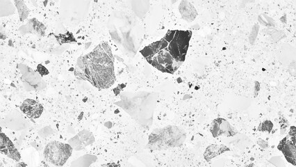 Black and white terrazzo marbled floor texture polished granite stone surface background high resolution top view for design. Wall terrazzo texture gray and black of stone granite white background