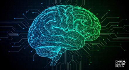 Brain Circuitry - Abstract of a human brain overlaid on a circuit board, representing artificial intelligence or neural networks