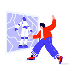 A flat style illustration depicting fitness robot