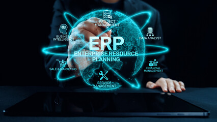 ERP platform visual showing centralized system for enterprise resource planning, improving...