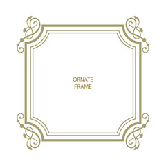 Vector frame for design template. Golden floral borders. Ornate decor for save the date, birthday, greeting card, wedding invitation, leaflet, poster, certificate, thank you message.