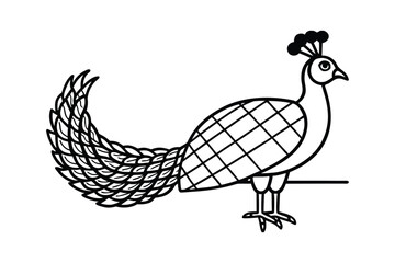 Stylized Peacock Illustration with Detailed Feathering and Geometric Patterns Ideal for Coloring Books or Decorative Design Elements