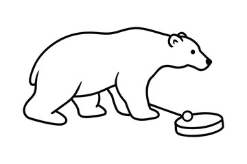 Minimalist Line Art Depiction of a Bear Pulling a Toy, Black and White Simple Design for Children's Illustration