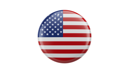 3D Rendered Glossy Round Button with American Flag Design – Isolated PNG