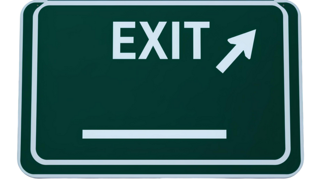 Square Dark-Green Highway Exit Sign with White “EXIT” Text and Blank Rectangle – Isolated on Transparent Background