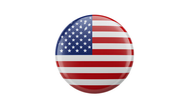 3D Rendered Glossy Round Button with American Flag Design – Isolated PNG
