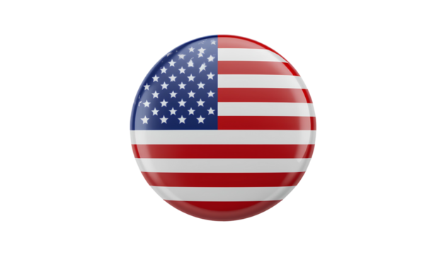 3D Rendered Glossy Round Button with American Flag Design – Isolated PNG - Powered by Adobe