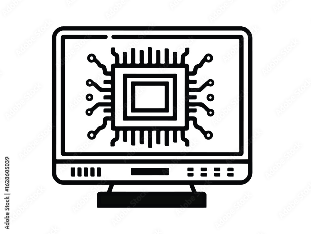 Aufkleber computer monitor with integrated circuit vector illustration displaying technology and modern comput