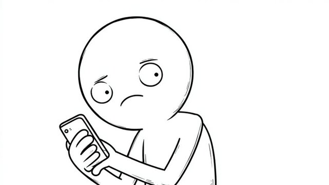 Disappointed Person Frowning at Smartphone Display