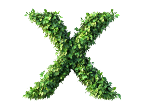 The number "X" is made of green plants, with an extremely delicate and realistic leaf texture on the white background