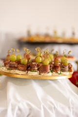 Delicious platter of gourmet appetizers featuring fresh grapes and savory meats for an elegant event