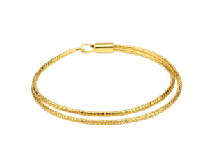 Elegant Gold Bracelet Curved in S-Shaped Flow with Shadow Play, Isolated on White Background