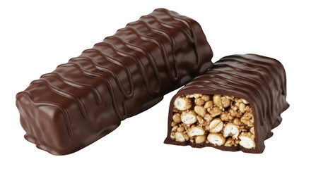 Chocolate covered cereal bar isolated on transparent background