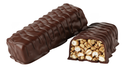 Chocolate covered cereal bar isolated on transparent background