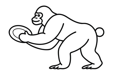 Whimsical Gorilla Illustration Carrying a Plate with a Playful Expression and Bold Outline, Perfect for Children's Art
