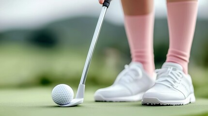 A close up of golfer adjusting the grip on a putter club, standing near a challenging sand trap