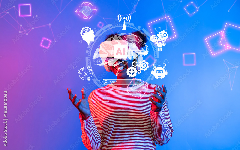 Poster explore the intersection of technology and human experience with this vibrant image representing art