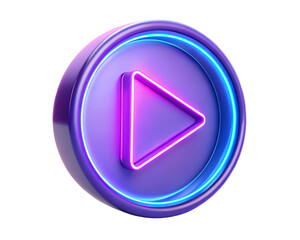 Neon Play Button Icon with Glowing Light on Transparent Background vibrant rendering