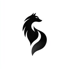 Abstract black silhouette of a stylized fox.