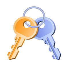 3d Unlock opportunities with this vibrant pair of golden orange and sky blue keys linked by a metallic ring, symbolizing access and new beginnings for your projects.