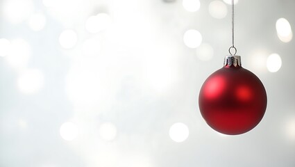 Red christmas ornament hanging with bokeh lights background holiday decoration festive season winter
