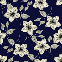 Summer floral seamless pattern. Blooming meadow plants. Artistic abstract flowers and leaves repeated print. Vector drawn botanical illustration.