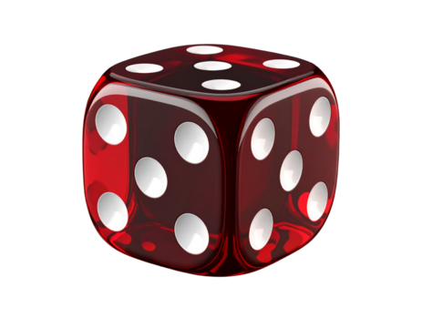 Glossy red dice with white dots on a black background 