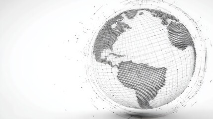 Rotating 3 D Wireframe Earth Globe Model with Grid Lines on White Background isolated on a transparent background