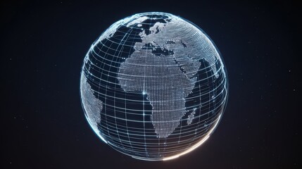 Rotating 3 D Wireframe Earth Globe with Illuminated Points isolated on a transparent background