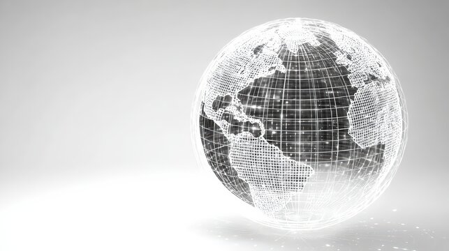 Rotating 3 D Wireframe Earth Globe White Lines Gray Background isolated on a transparent background