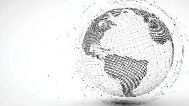 Rotating 3 D Wireframe Earth Globe Model with Grid Lines on White Background isolated on a transparent background