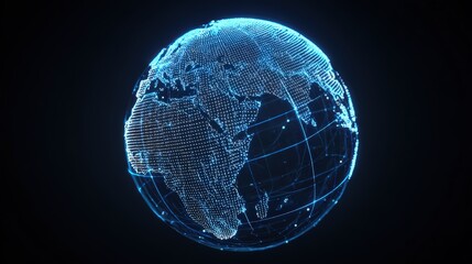 Rotating 3 D Wireframe Earth Globe Blue Light Points Network isolated on a transparent background