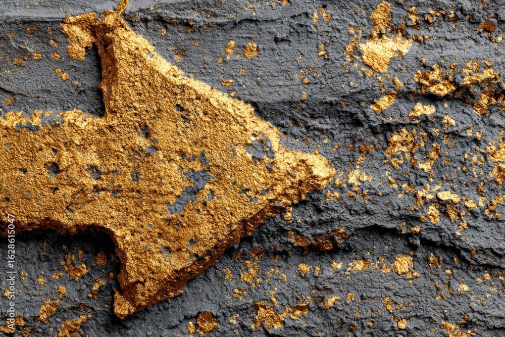 Poster gold arrow on textured gray background signifies direction and movement in an abstract design