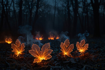 Burning, neon autumn leaves.