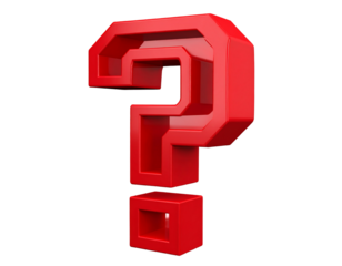 Glossy red question mark symbol on transparent background