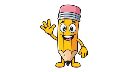 Happy Cartoon Pencil Character Waving
