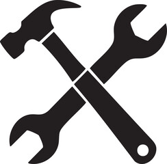 Black and White Graphic of Crossed Hammer and Wrench for Construction or Repair Services Logo Design Concept