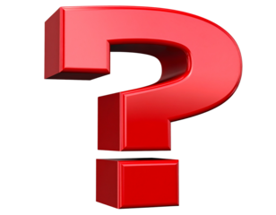 Glossy red question mark symbol on transparent background 