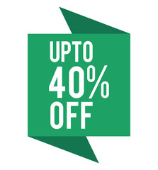 up to 40% off limited time promotion banner, special discount sale sticker, price reduction deal announcement vector graphic

