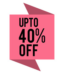 a modern up to 40 percent off sale tag, orange ribbon graphic, great deal commercial offer sticker, marketing vector