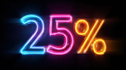 Glowing Neon Twenty Five Percent Sign Animation isolated on a transparent background 2